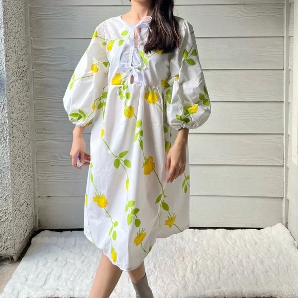 Christian Dior | Handmade Vintage Christian Dior Yellow Roses Dress SKU 07066 - Picture 2 of 15